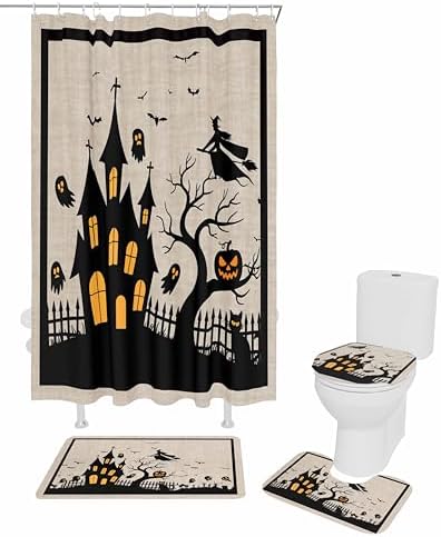 ZOE GARDEN Halloween Bathroom Set with Shower Curtain and Rug