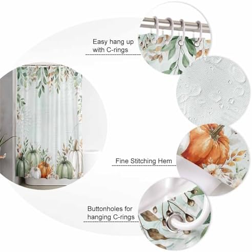 ZOE GARDEN Autumn Pumpkin Bath Set with Curtain Rug and Hooks 1