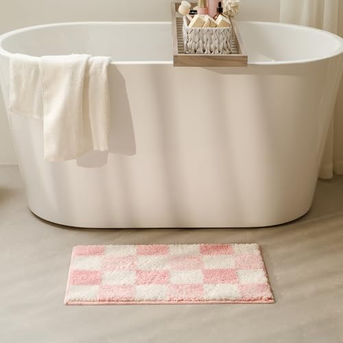 GRANNY SAYS Checkered Pink Bath Rug 24x16