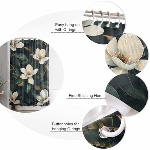 Floral Bathroom Set with 36x72 Inch Curtain and Rug