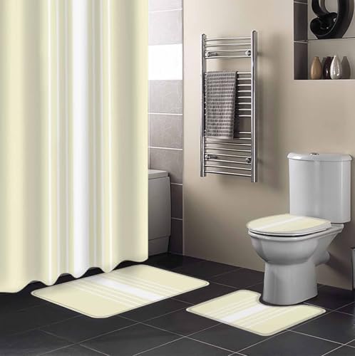 ZOE GARDEN Cream White Bathroom Set with Shower Curtain and Rug Accessories