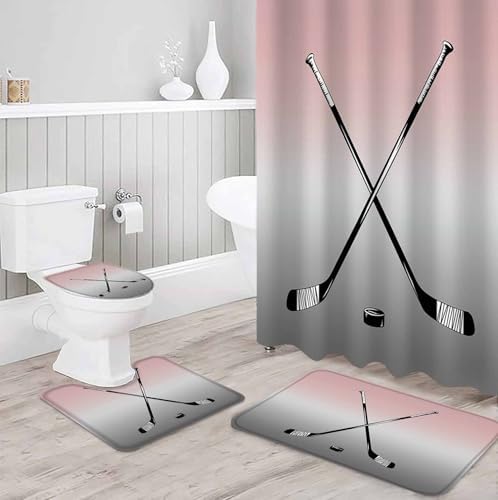 ZOE GARDEN Pink Grey Bathroom Set with Shower Curtain Rug and Accessories
