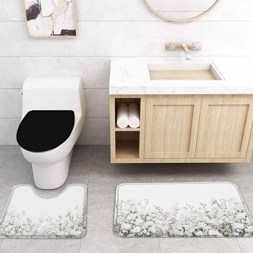 ZOE GARDEN White Floral Bath Set with Curtain Rug and Accessories