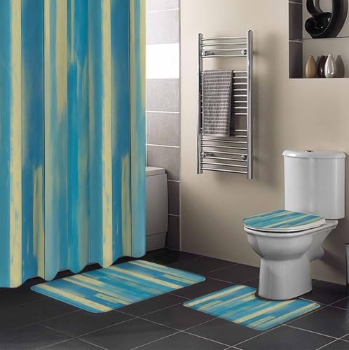 ZOE GARDEN Blue Yellow Bathroom Set with Shower Curtain Rug Accessories