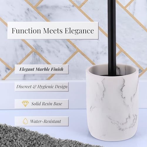 White Marble Toilet Brush with Holder Set Modern and Durable