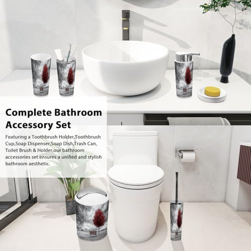 Boho Red Tree Bathroom Accessory Set 6 Piece