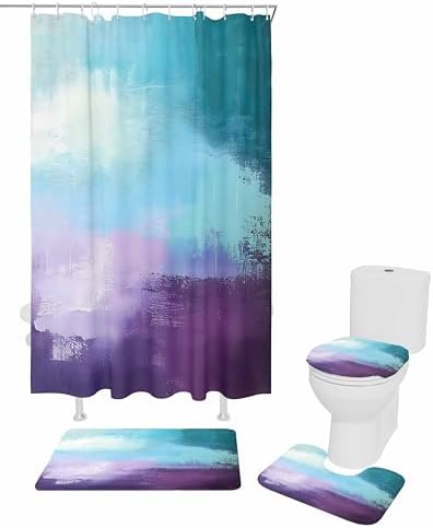 Purple Turquoise Bathroom Set with Shower Curtain Rug Accessories