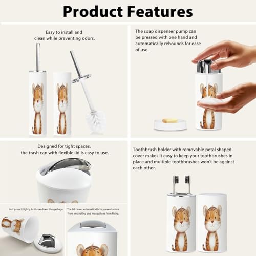 Boho Cute Tiger Bathroom Accessory Set 6 Piece 1