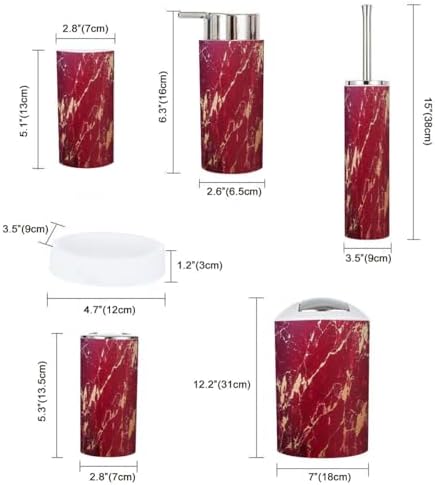 Boho Modern 6-Piece Bathroom Accessory Set in Red and Golden Maroon