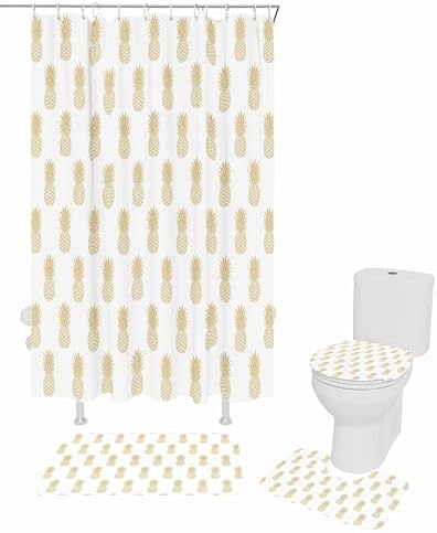 Yellow Pineapple Bathroom Set with Curtain Rug and Accessories