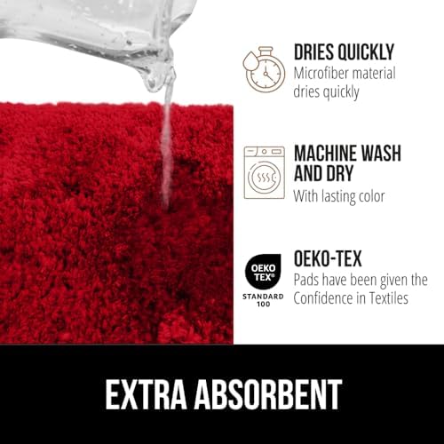 GORILLA GRIP 24x17 Bath Rug 175x15 Toilet Cover Set Red