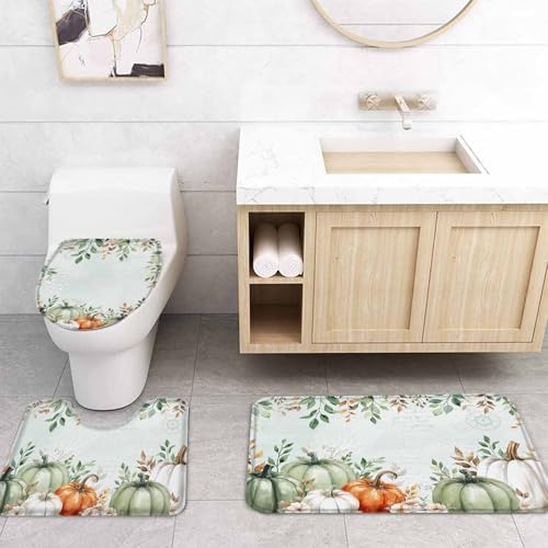 ZOE GARDEN Autumn Pumpkin Bath Set with Curtain Rug and Hooks 1