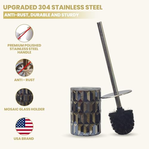 Modern Toilet Brush and Holder Set Black Gold