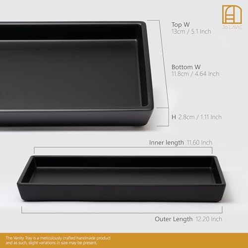 Black Resin Vanity Tray 12x5 Inch Minimalist Bathroom Organizer