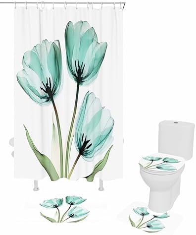 ZOE GARDEN Turquoise Aqua Tulips Bathroom Set