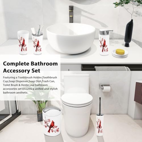 Boho Bird Red Bathroom Accessories Set 6 Piece