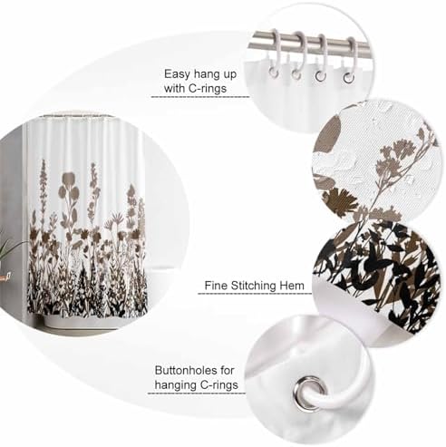 Brown Botanical Bathroom Set with Rug and Hooks