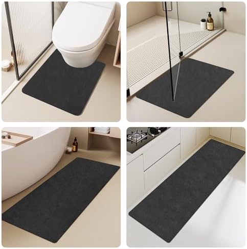 TYUU Black Bath Mat - Non Slip Quick Dry 16x24 Inches