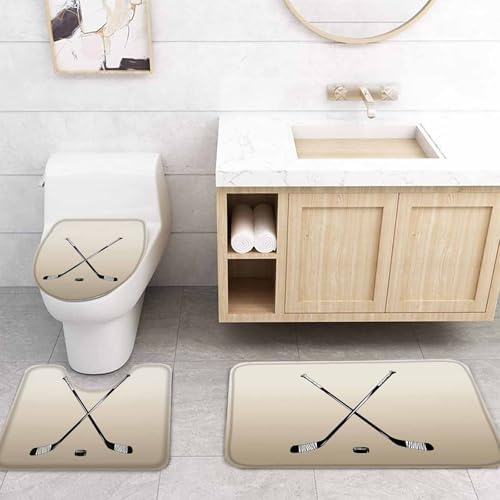 Beige Hockey Bathroom Set with Curtain Rug and Accessories