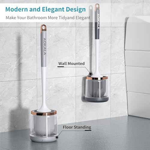 Aokala Silicone Toilet Brush with Tweezers and Holder Dark Gray