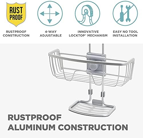 Zenna Home NeverRust Shower Caddy with Adjustable Shelves and Hooks