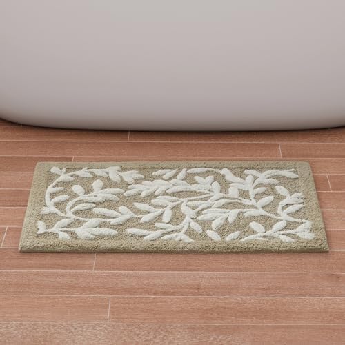 Madison Park Serene Cotton Tufted Bathroom Rug - Floral Leaf Design 21x34 Taupe