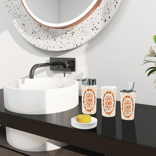 Boho Orange Tile Bathroom Accessory Set 6 Piece