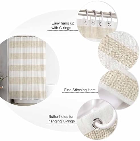 ZOE GARDEN Beige Stripe Bathroom Set with Shower Curtain and Rug