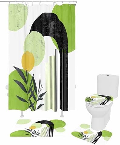 ZOE GARDEN Boho Green Bathroom Set with Curtain Rug and Hooks