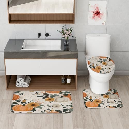 4PCS Fall Cream Pumpkin Bathroom Sets 1