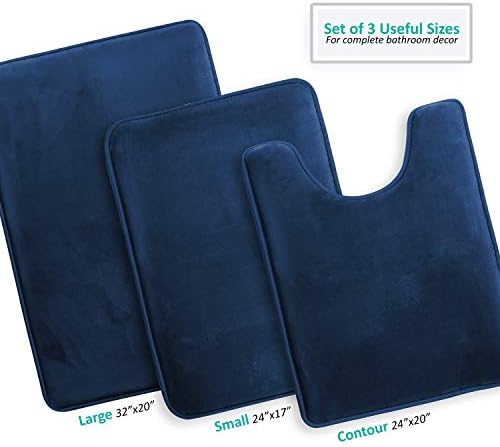 Clara Clark 3 Piece Velvet Bath Mat Set - Non-Slip Dries Quickly