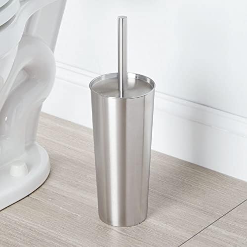mDesign Slim Metal Toilet Brush Set with Holder - Rust-Resistant Silver