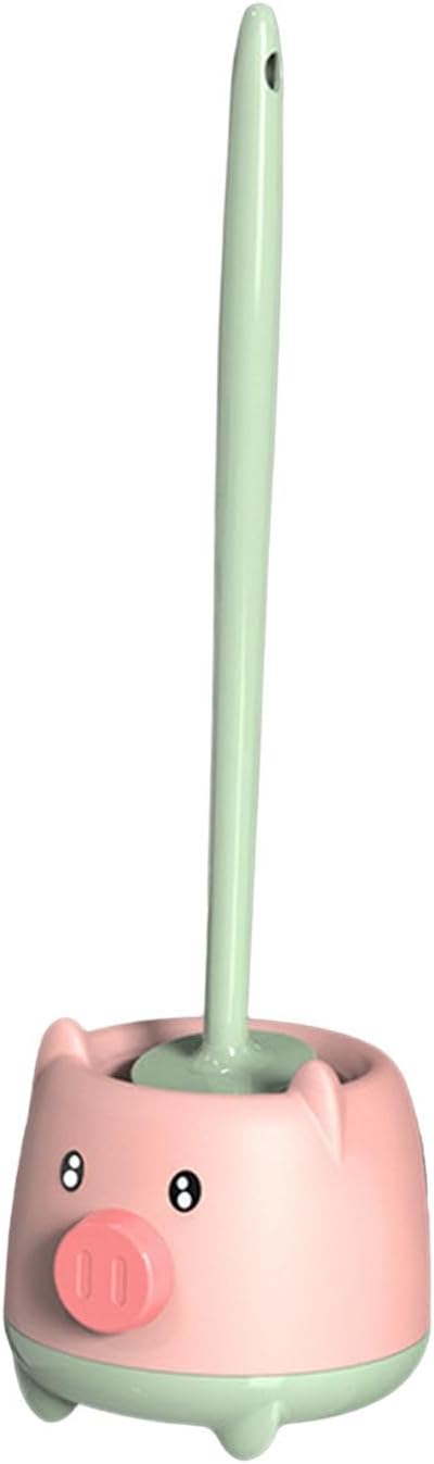 Toilet Brush with Holder Set Hanging Cartoon Design Pink Green