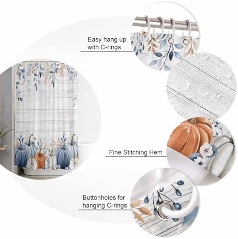 Thanksgiving Pumpkin Bathroom Set with Curtain Rug and Hooks