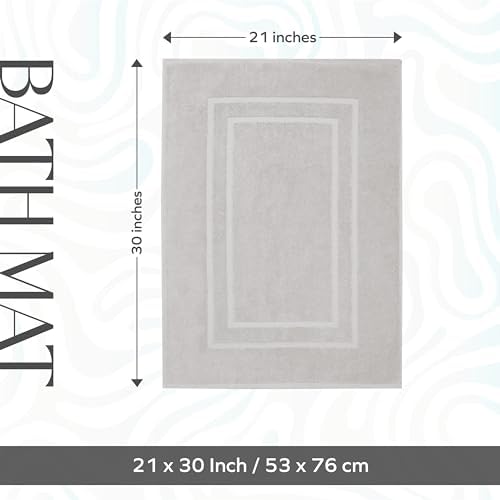 Feather Stitch 100 Cotton Bath Mats 2 Piece Set - Silver