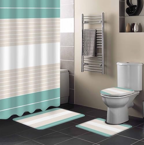 ZOE GARDEN Turquoise Striped Bathroom Set