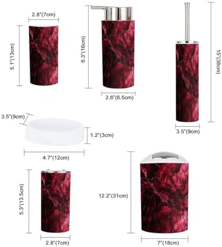 Boho Bathroom Accessory Set 6 Piece in Magenta and Maroon
