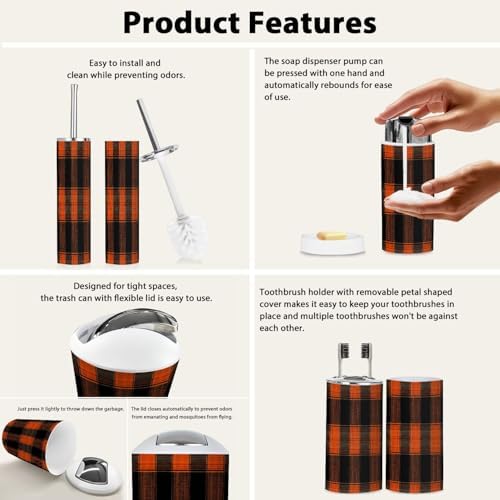 Boho Plaid Bathroom Accessory Set 6 Piece