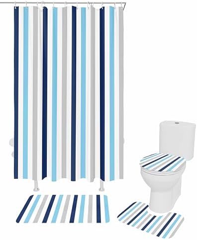 ZOE GARDEN Navy Blue Stripe Bathroom Set