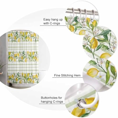 ZOE GARDEN Lemon Stripe Bathroom Set with Curtain Rug and Accessories 1
