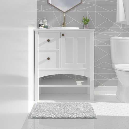 Yimobra Bathroom Rug Mat Soft Non-Slip Water Absorbent Thick 24x17 GreyWhite