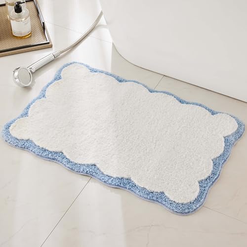 Ohocut Luxury Microfiber Bath Rug with Blue Piping