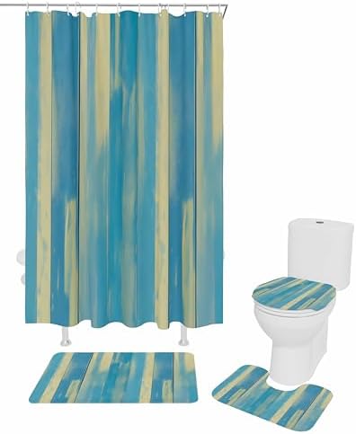 ZOE GARDEN Blue Yellow Bathroom Set with Shower Curtain Rug Accessories