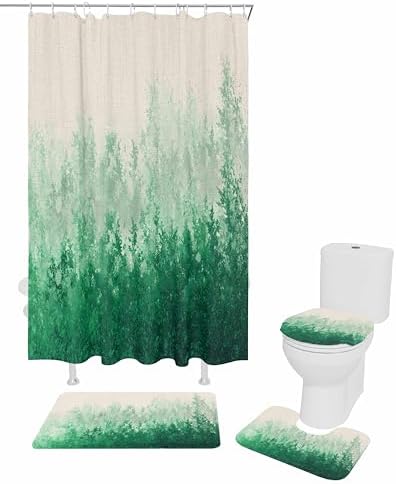 Forest Green Bathroom Set with Shower Curtain Rug and Accessories