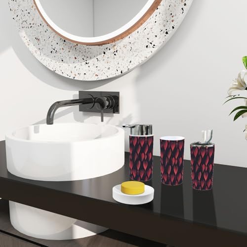 Boho Valentine Bath Accessories Set 6 Piece Red Black Hearts