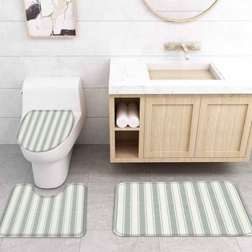ZOE GARDEN Green Stripe Bathroom Set with Shower Curtain Rug and Accessories