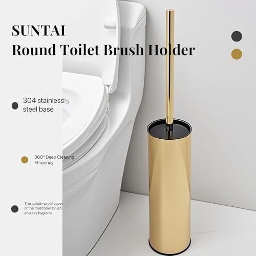 SUNTAI Toilet Brush and Holder with Gold Finish