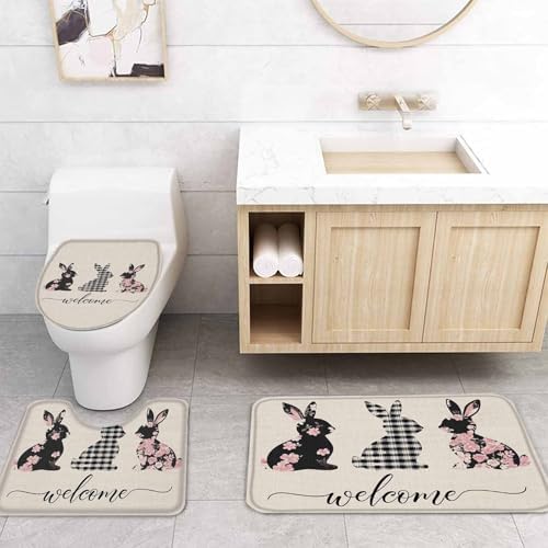 ZOE GARDEN Easter Bunny Bathroom Set - Waterproof Curtain Rug Accessories