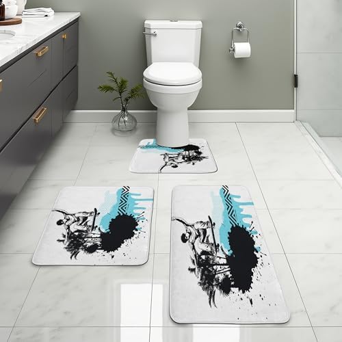 Ambesonne Grunge Bath Rug Set 3 Pieces Black Pale Blue