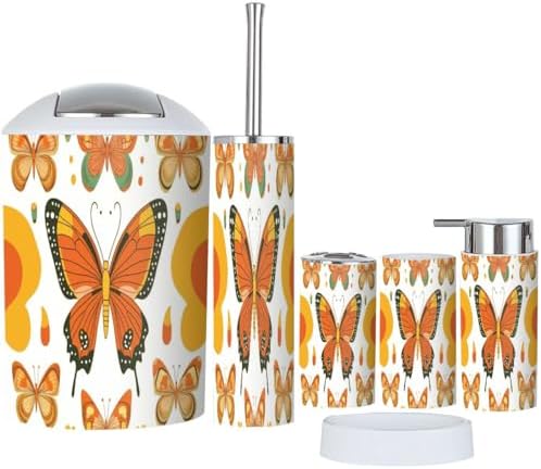 Boho Bathroom Accessories Set 6 Piece Retro Insects Style